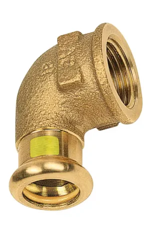 Sanha Press Gas schroefknie 90°, brons, binnendraad x pers, ½" x 15 mm - Profiteer nu