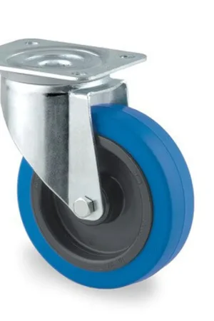 Nog maar enkele beschikbaar - TENTE zwenkwiel, staal, elastisch rubberband, plaatbevestiging, 100 mm, type 3470UFR100P62, blauw