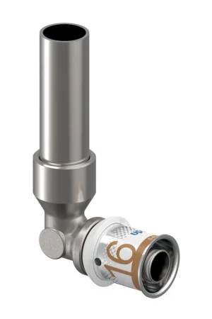 Actie | Uponor overgangsknie 90°, S-Press Plus, vertind, spie x pers, Kiwa, 15 (cu) x 16 mm, l = 350 mm