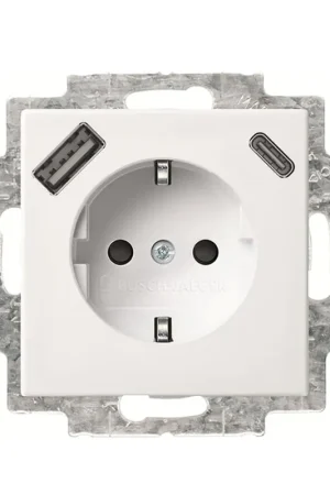 Voordelig - ABB Busch-Jaeger wandcontactdoos, Balance SI, met RA, USB A/C, kinderveiligheid, alpin wit