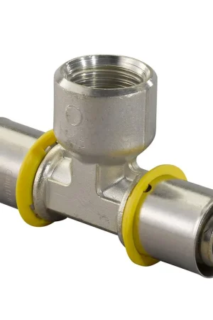 Actieprijs - Uponor MLC-G gas schroef T-stuk, 2x pers / 1x binnendraad, 20 x ½" x 20 mm