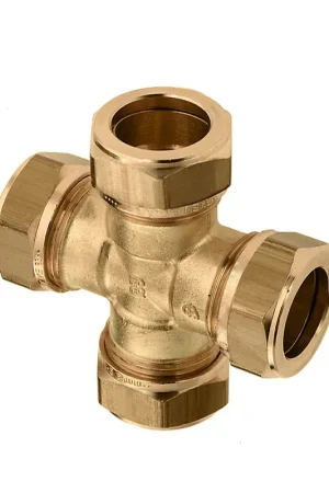 Bonfix verloop kruisstuk 90°, messing, 4x knel, Kiwa, Gastec QA, 22 x 15 x 22 x 15 mm | Nieuw in de shop