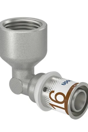 Veel voordeel | Uponor schroefknie 90°, S-Press Plus, messing vertind, binnendraad x pers, Kiwa, ½" x 16 mm