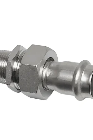 Actieprijs | Sanha NiroSan 3-delige koppeling, rvs 316L, pers x buitendraad, 15 mm x ½"