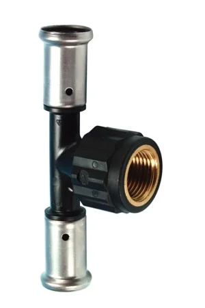 Direct bestellen - Henco schroef T-stuk 90°, pvdf, rvs, 2x pers / 1x bi.dr., type 13PK, epdm, 16 bar, 16 mm x ½" x 16mm