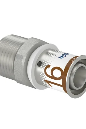 Online bestelbaar | Uponor draadkoppeling, S-Press Plus, messing vertind, buitendraad x pers, Kiwa, ½" x 16 mm