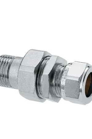 Bonfix radiatorkoppeling, messing vertind, recht, buitendraad x knel, Gastec QA, ½" x 15 mm - Verlaagde prijs