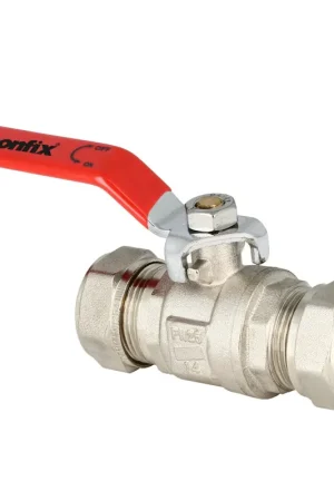 Bonfix kogelkraan, messing vernikkeld, 2x knel, rode hendel, 35 mm | Online bestellen