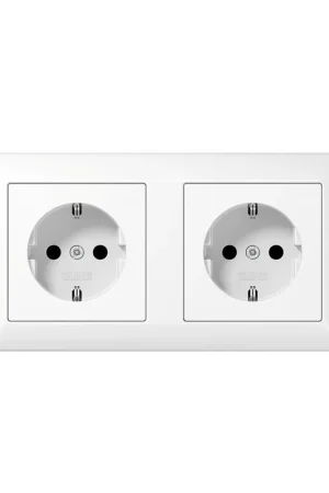 Topproduct - Jung wandcontactdoos, AS range, met RA, volle afdekplaat, dubbel, alpin wit