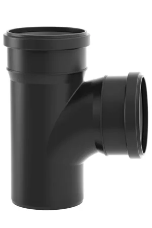 Op voorraad | Valsir Blackfire HT stromings T-stuk 87,5°, 2x manchet / 1x spie, pp, zwart, 110 mm