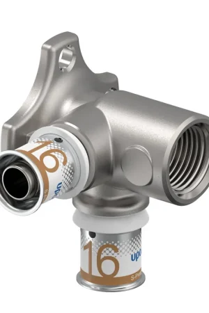 Premiumkwaliteit | Uponor muurplaat + knie 90°, S-Press Plus, vertind, 2x pers x bi.dr., Kiwa, 16 mm x ½" x 16 mm