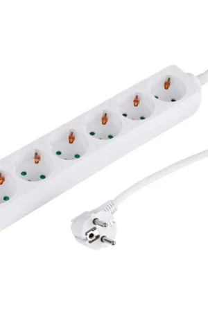 Q-Link stekkerdoos, met randaarde, wit, 6-voudig, 1,5 m snoer, 3x 1,5 mm², max. 3680 W | Voorraad bijna op