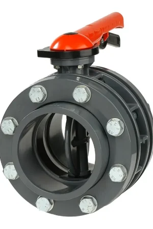 VDL vlinderklep, pvc-u, incl. flensset, handbediend, oranje handgreep, epdm, 10 bar, DN100, 110 mm - Topprijs