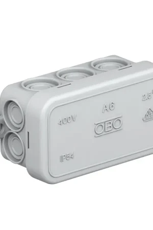 OBO kabeldoos, pe, type A6, IP55, 690 V, 10 kabelinvoeren, 80 x 43 x 34 mm, lichtgrijs - Shop nu