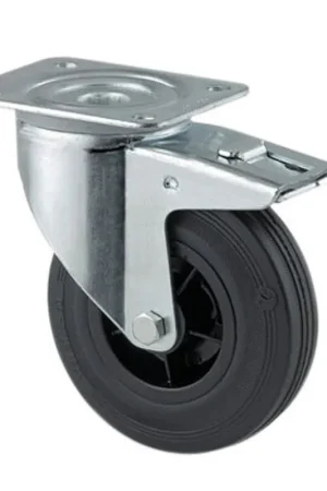 TENTE zwenkwiel, rubber, plaatbevestiging, dubbele rem, 80 mm, type 3377PVR080P62, zwart | Deal
