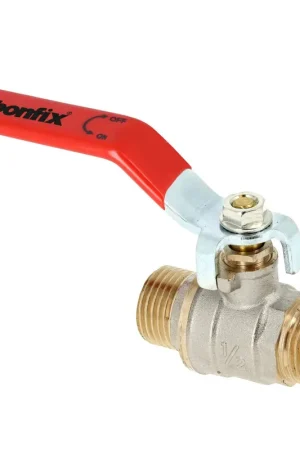 Zeer goed beoordeeld | Bonfix kogelkraan, messing vernikkeld, 2x buitendraad, rode hendel, 25 bar, 1"