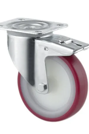 Op = op | TENTE zwenkwiel, polyurethaan, dubbele rem, plaatbevestiging, 100 mm, type 3477UAR100P62, rood