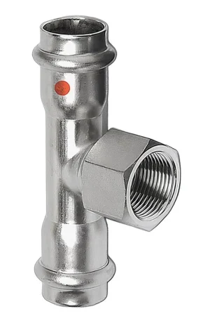 Flitsaanbieding | Sanha NiroTherm schroef T-stuk 90°, 2x pers / 1x binnendraad, 15 mm x ½" x 15 mm