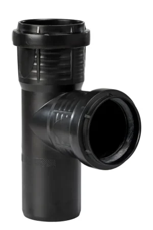 Actie loopt bijna af | Pipelife Master3Plus T-stuk 87,5°, 2x manchet / 1x spie, pp, zwart, 90 mm