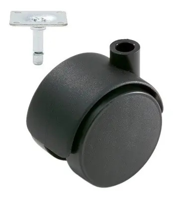 Meubelwiel zwart Hard 40 mm met Bevestigingsplaat | Direct beschikbaar