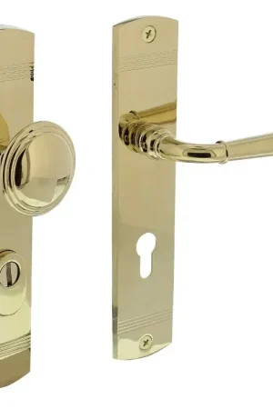 Voorraad bijna op - Intersteel voordeurbeslag Helena knop/kruk PC72 met kerntrek beveiliging messing PVD
