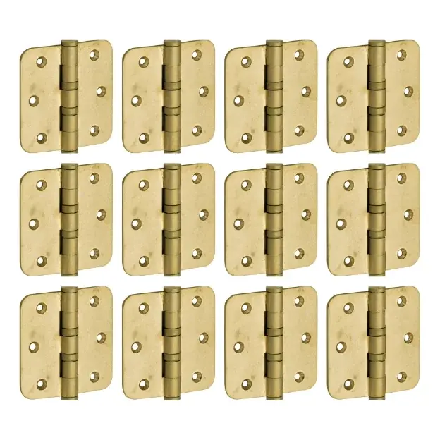 Set van 12 kogellagerscharnieren 76×76 ronde hoek vlak messing antiek - Professionele kwaliteit