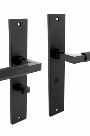 Actie - Intersteel deurklink Bau-Stil op langschild WC63/8 mat zwart