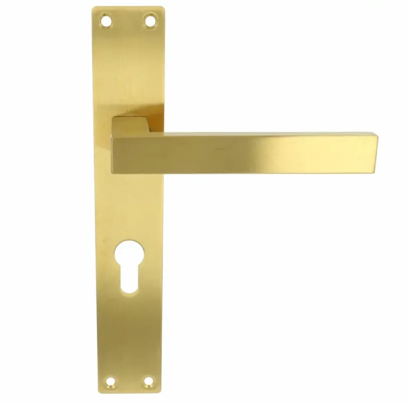 Makkelijk bestellen - Deurklink Rechthoek op schild PC72 PVD mat goud