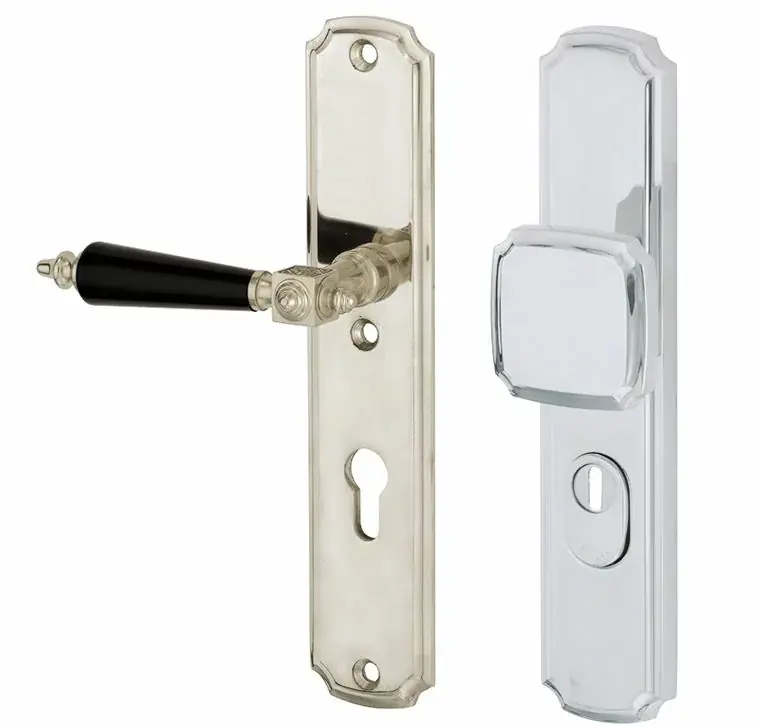 SKG3 PC55 knop/kruk op schild Roman/Nouveau links + kerntrekbeveiliging glans nikkel/glans chroom - Vanaf nu beschikbaar
