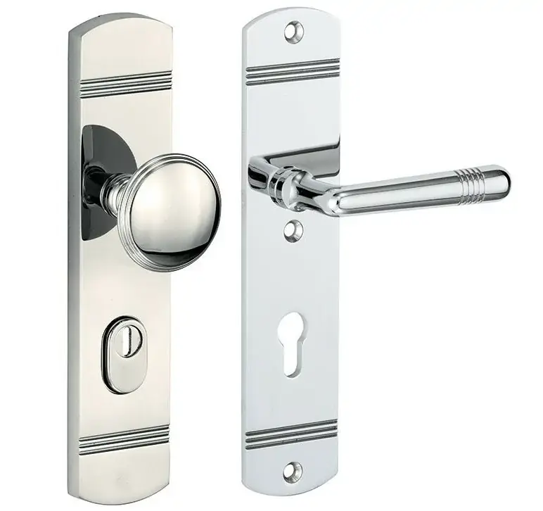 Aanbieding - SKG3 PC55 knop/kruk op schild Art-Deco rechts + kerntrekbeveiliging glans nikkel/glans chroom