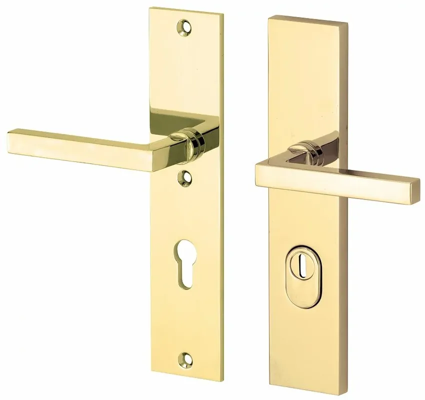 SKG3 PC72 kruk/kruk op schild Kare/Bauhaus links + kerntrekbeveiliging messing gelakt/messing PVD | Hoog gewaardeerd