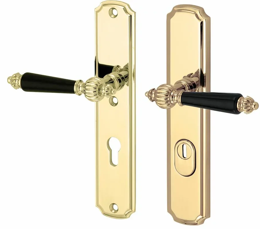 Bestseller - SKG3 PC55 kruk/kruk op schild Nouveau ebben links + kerntrekbeveiliging messing gelakt/messing PVD