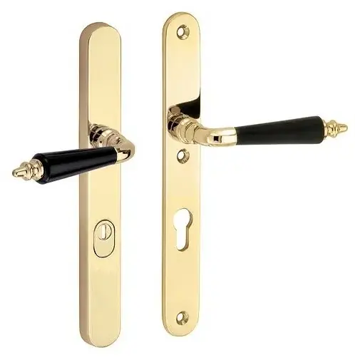 SKG3 PC55 kruk/kruk op smalschild Antique ebben rechts + kerntrekbeveiliging messing gelakt/messing PVD | Prijs verlaagd