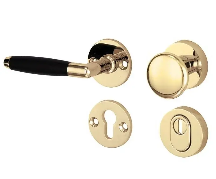 SKG3 knop/kruk op rozet Ton links + kerntrekbeveiliging messing gelakt/messing PVD - Deal