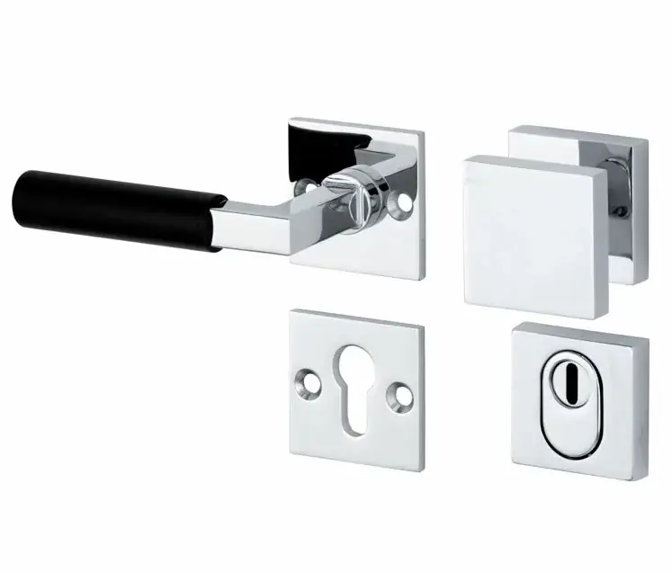 SKG3 knop/kruk op rozet Bauhaus ebben links + kerntrekbeveiliging glans chroom | Nog maar enkele beschikbaar