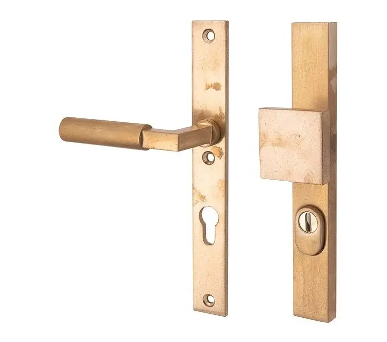 Koopje | SKG3 PC92 knop/kruk op smalschild Bauhaus links + kerntrekbeveiliging messing antiek