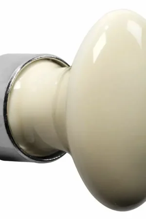 Actie | Meubelknop ovaal porselein 63mm ivoor/glans nikkel