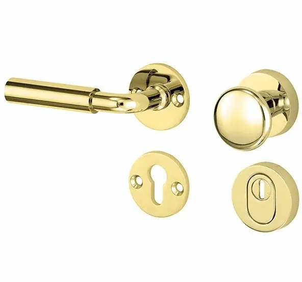 Koopje - SKG3 knop/kruk op rozet Frankfurt links + kerntrekbeveiliging messing ongelakt