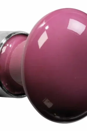 Alleen deze week - Meubelknop Paddenstoel porselein 30mm glans nikkel/fuchsia