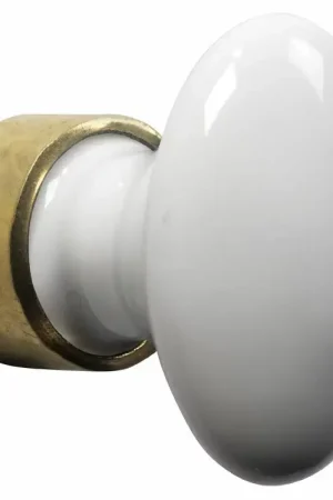 Bestelbaar | Meubelknop ovaal porselein 63mm wit/messing ongelakt