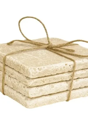 10x10 cm Travertin Chiaro natuurstenen onderzetters (set van 4 stuks) | Bijna uitverkocht