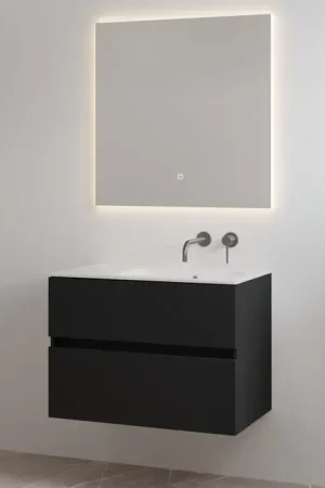 Wees er snel bij - Best-design badkamermeubelset "Splash-80" Mat-zwart onderkast + wastafel zonder kraangat 80cm