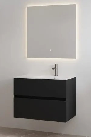 Zeer goed beoordeeld | Best-design badkamermeubelset "Splash-80" Mat-zwart onderkast + wastafel met kraangat 80cm
