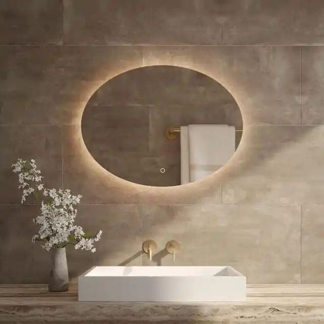 Topkwaliteit - Best-design "Divo-80" ovale spiegel incl. led verlichting B=80 x H=60cm